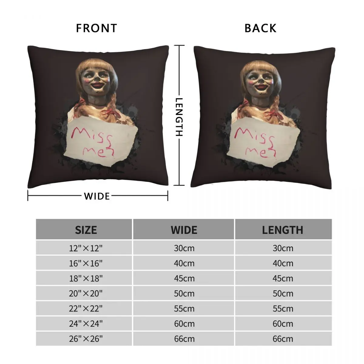 Annabelle The Doll Square Pillowcase Polyester Linen Velvet Pattern Zip Decor Pillow Case Room Cushion Cover