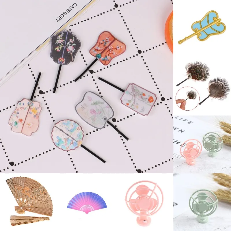 Multiple Styles 1:12 Dollhouse Miniature Fan Cooling Fan  Feather Fan Dolls' Accessories Dollhouse Furniture Decoration