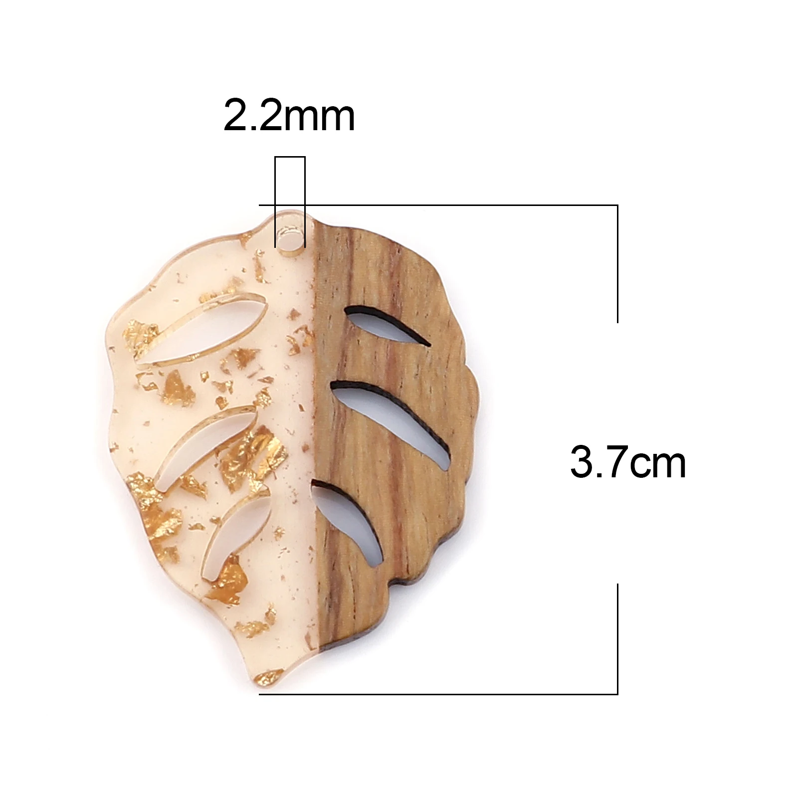 3 PCs Resin Wood Effect Leaf Resin Pendants Wooden Plant Foil Charms  For DIY Earring Charm Jewelry Making 3.7cm X 2.8cm