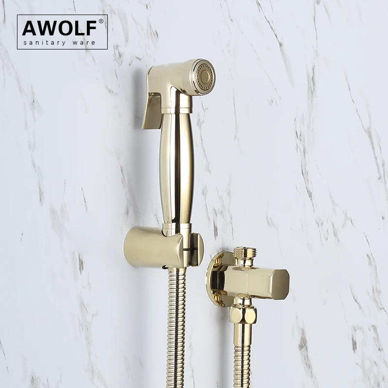 Shiny Light Gold Handheld Toilet Bidet Sprayer Solid Brass Shattaf Zirconium Gold Douche kit Bathroom Washer Shower AP2263