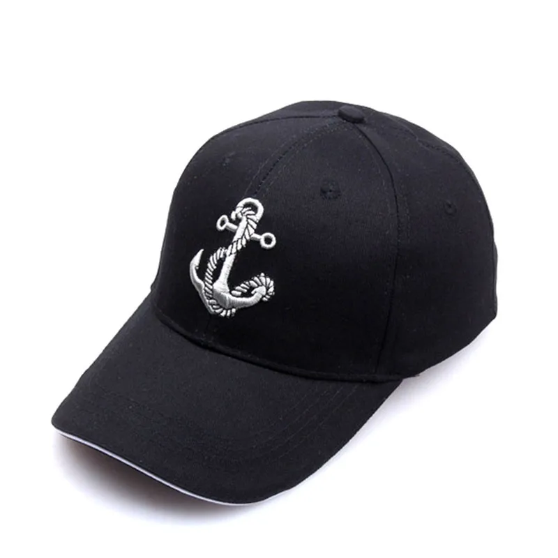 Chapéu marinheiro preto para homens e mulheres, bonés de beisebol bordados com âncora, algodão, esporte ao ar livre, casual snap back, sunhats