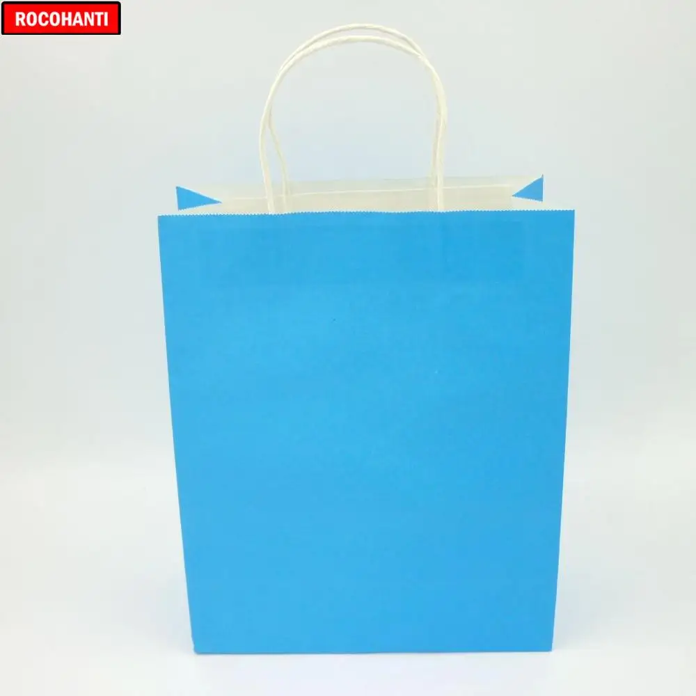 100x Custom logo printing  skyblue color kraft paper shopping bag for clothing gift packaging bags