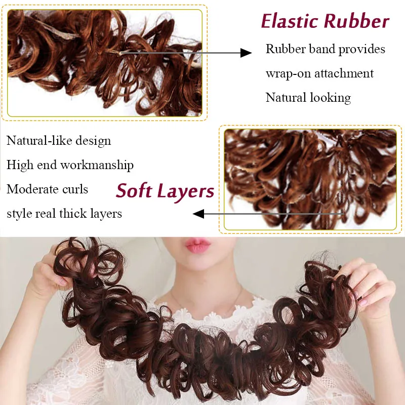 AILIADE Women\'s Curly Chignon With Elastic Rubber Band Heat Resistant Synthetic Twining Hair Bun Hair Extensions Hairpieces