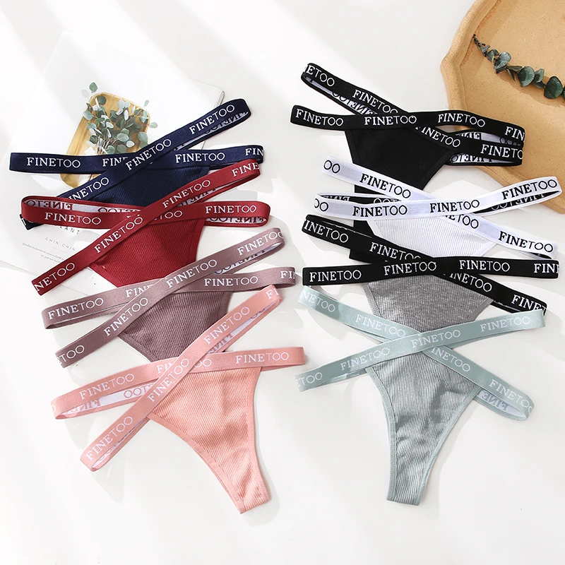 FINETOO 5PCS/Set M-XL G-string Cotton Women\'s Cross Strap Panties Femme Thong Sexy Hollow Out Lingerie Letter Waisted Underwear