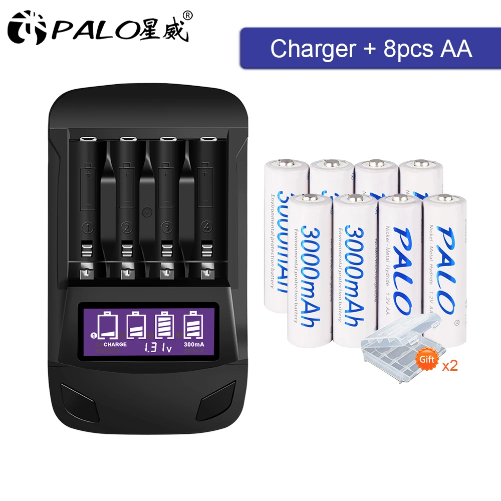 

4PCS AA batteries ni-mh 1.2v aa rechargeable battery and 4 slots charger for aa aaa battery