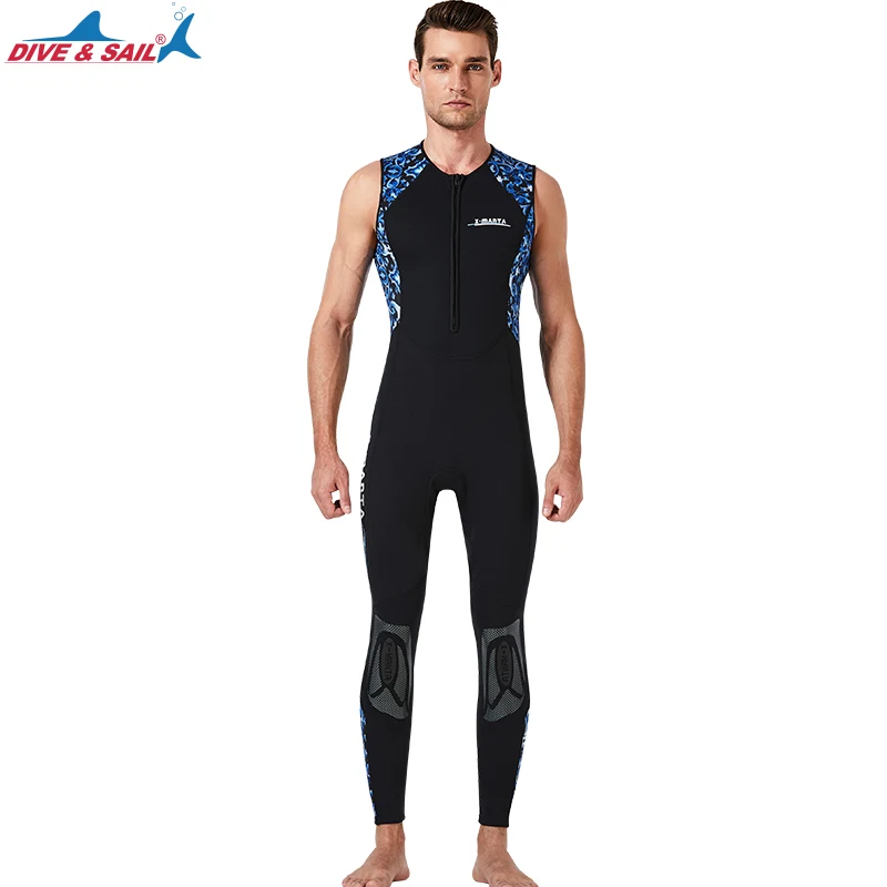 Men's Long John Fullsuit with Front Zip, One Piece Diving Suits, Sleeveless Wet Suit for Water Sports, Easy Stretch, 3mm