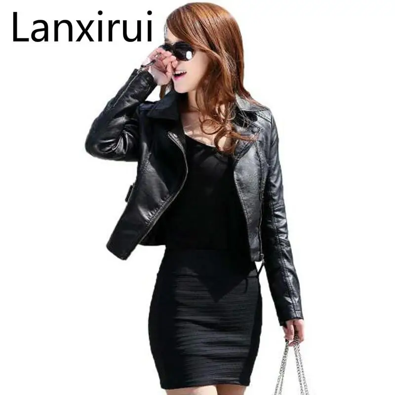 

Spring Vintage Pu Leather Jacket Women Slim Biker Motorcycle Soft Outwear Faux Leather Zipper Jackets Spring Ladies Coats