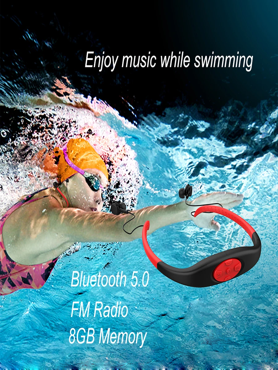 003 Wireless MP3 Player FM Radio 8GB Bluetooth Headset Waterproof IPX8 Swimming Headphone Music Player