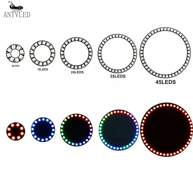 WS2812b Pierścień LED Adresowalny 8/16/24/35/45Leds 5050 RGB Dioda LED Pierścień Kolor IC Wbudowana dioda LED
