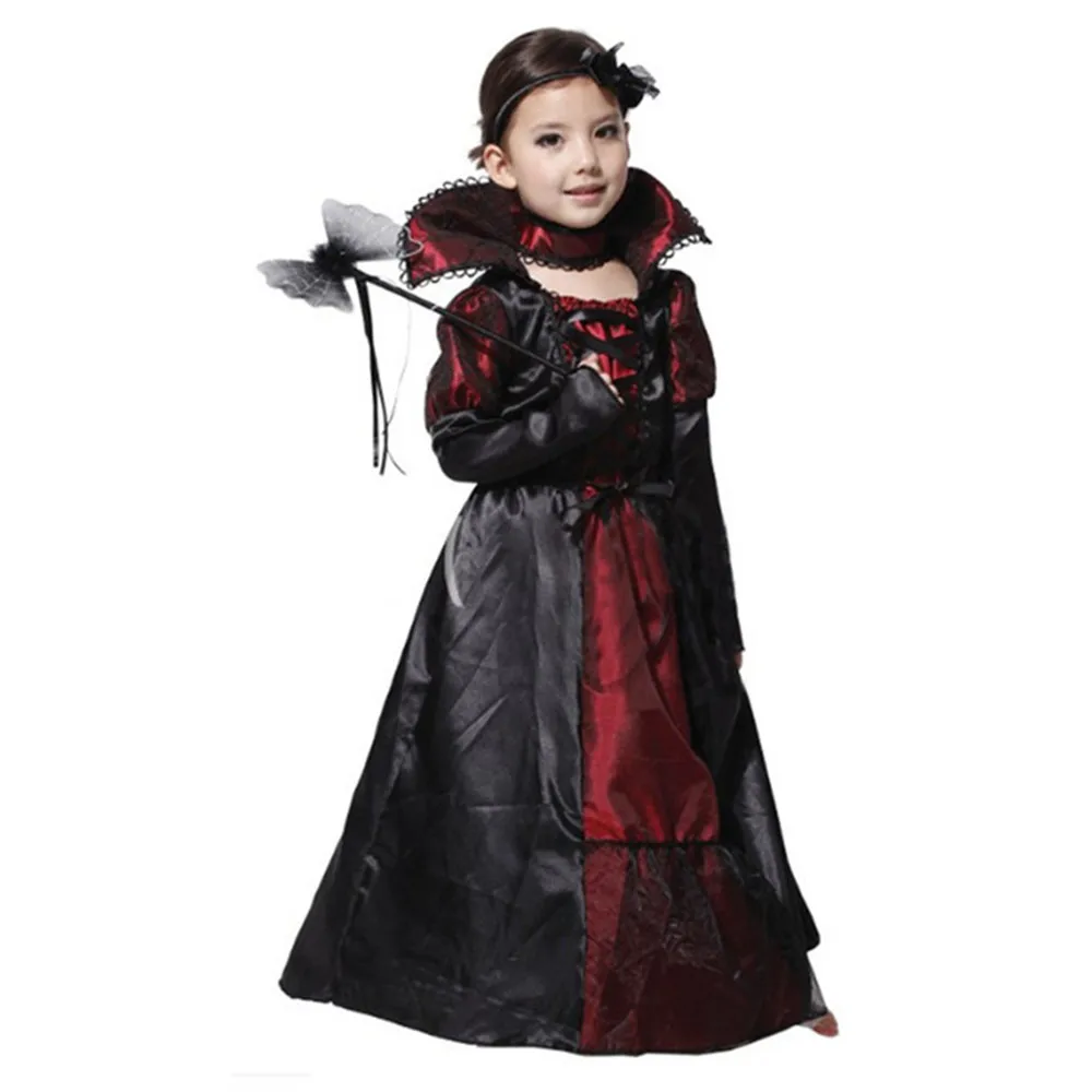 Halloween czarny Gothic Vampire sukienka Cosplay kostium dla dzieci kostiumy kostiumy karnawałowe dla dzieci Party Girls witch