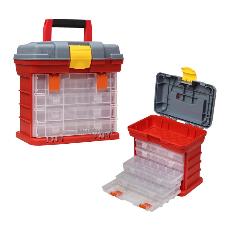 4 Layer Fishing Tackle Portable Toolbox Outdoor Tool Case Screw Hardware Plastic Storage Box tool box with Locking Handle