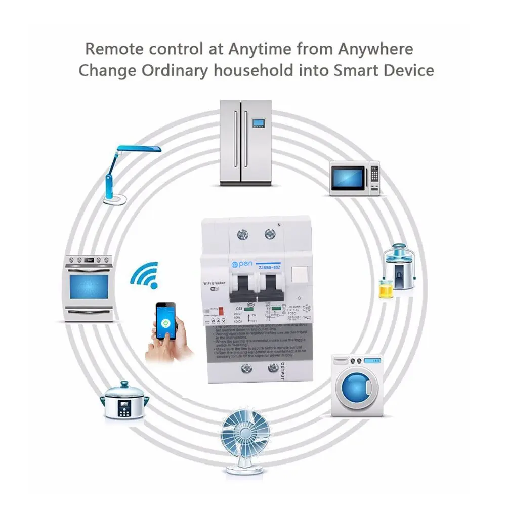 Imagem -05 - Disjuntor Rcbo com Monitoramento de Energia 2p Controle Remoto Wi-fi Compatível com Alexa e Google Home para Casa Inteligente