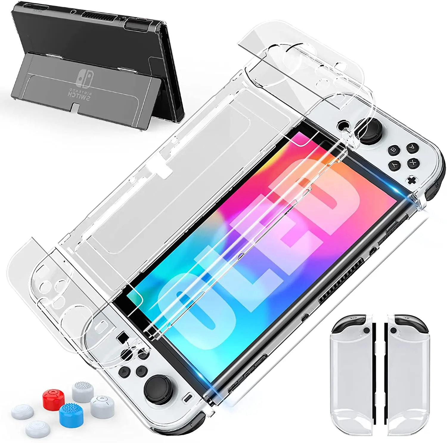 Mooroer Case Dockable Compatible with Nintendo Switch OLED Model 2021, Clear PC Protective Case Cover for Joy-Con