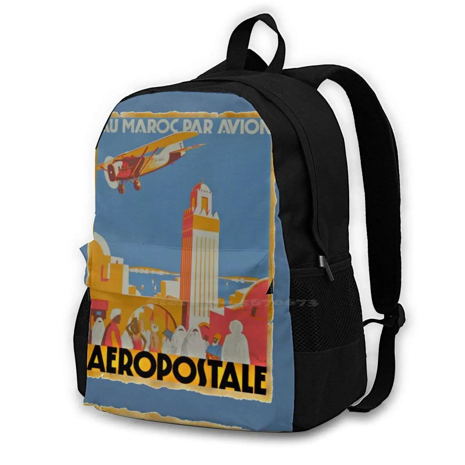 School Bag Big Capacity Backpack Laptop 15 Inch Morocco Travel Plane Silo Postage Stamp A Tourism Vintage