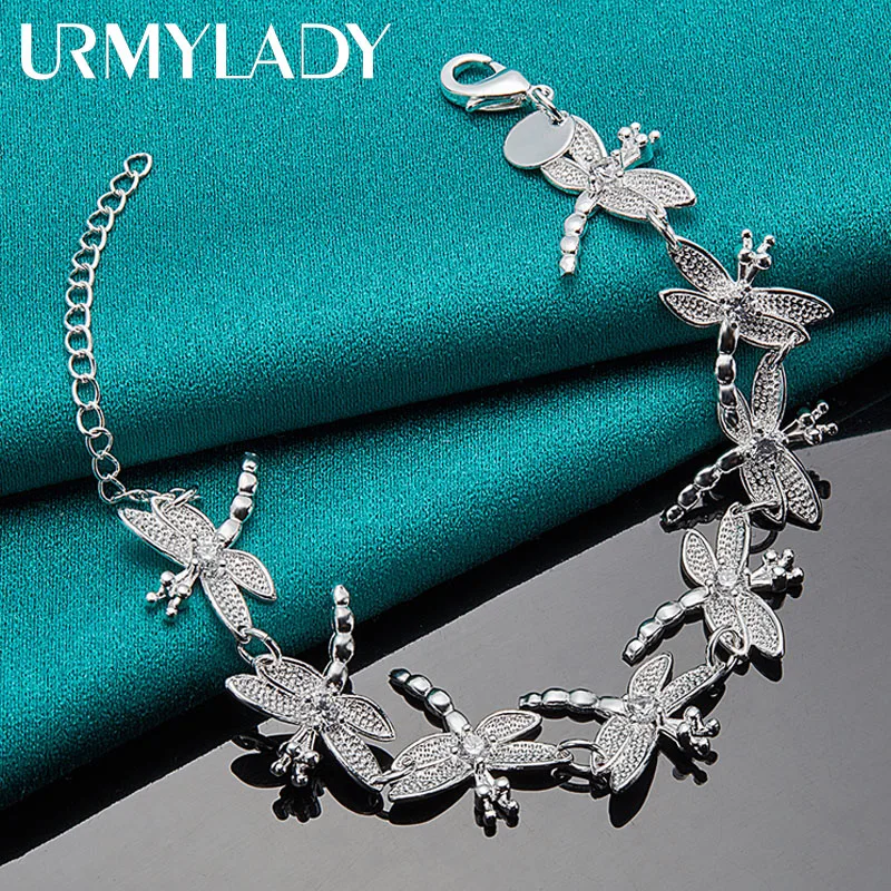 URMYLADY 925 Sterling Silver Dragonfly Chain Bransoletka dla kobiet Biżuteria ślubna na imprezę