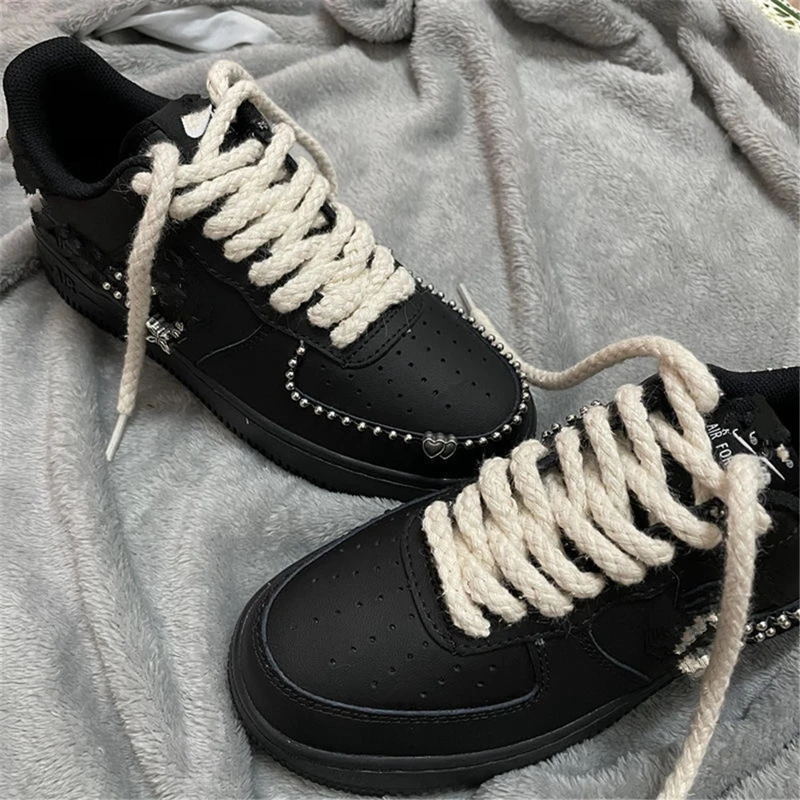 1 Paar Baumwollschnürsenkel Leinenbindung 7 mm runde Schnürsenkel Damen Herren Muster High-Top Canvas Sneakers Board Schnürsenkel Zubehör – Detail 6