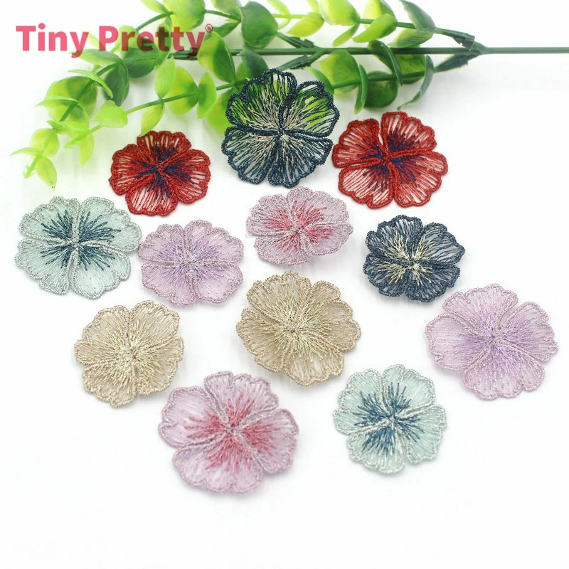 20PCS Chic Embroidery Floral Petal Appliques Bicolor Embroidered Lace Flowers for DIY Jewelry Making