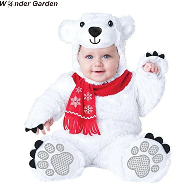 Wonder Garden Infant Toddlers Baby White Polar Bear Costume Halloween Party Animal Cosplay Christmas Purim Holiday Jumpsuit