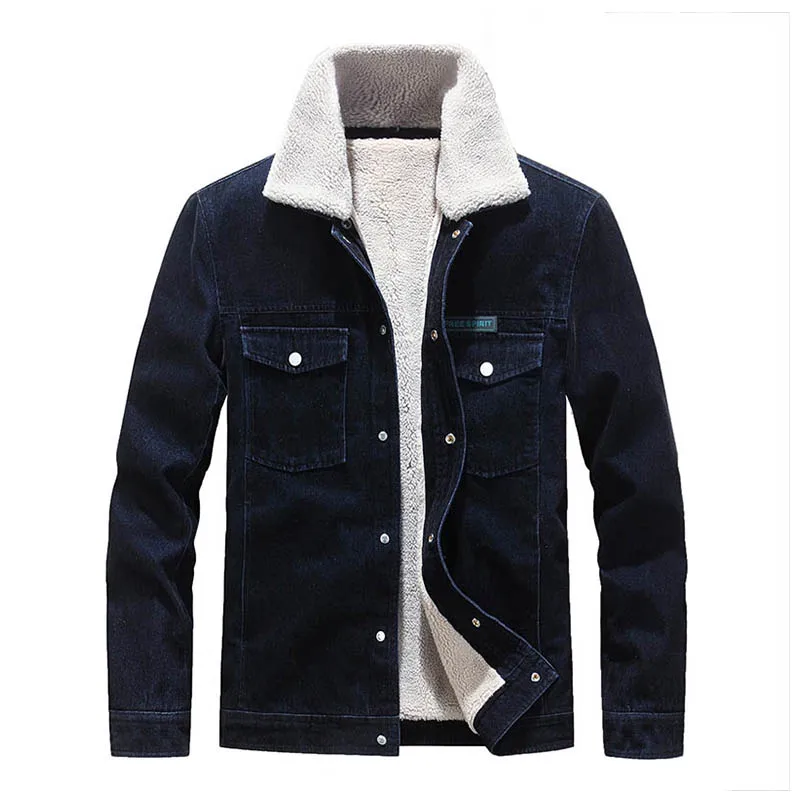 

Mcikkny Men Winter Warm Denim Jackets Fur Collar Fleece Lined Casal Outwear Tops For Male Jeans Coats Size M-4XL Thermal