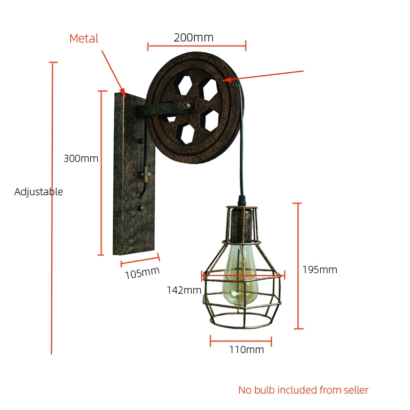 Ce Iron Vintage Indoor Wall Light E27 Fixture Flexible Retro Bedroom Wall Lamp Design Loft Lifting Industrial Wall Sconce