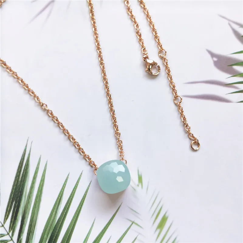 Brand Elegant Multicolor Candy Faceted Crystal Pendant Gold Color Necklace Women Party Jewelry Christmas gift