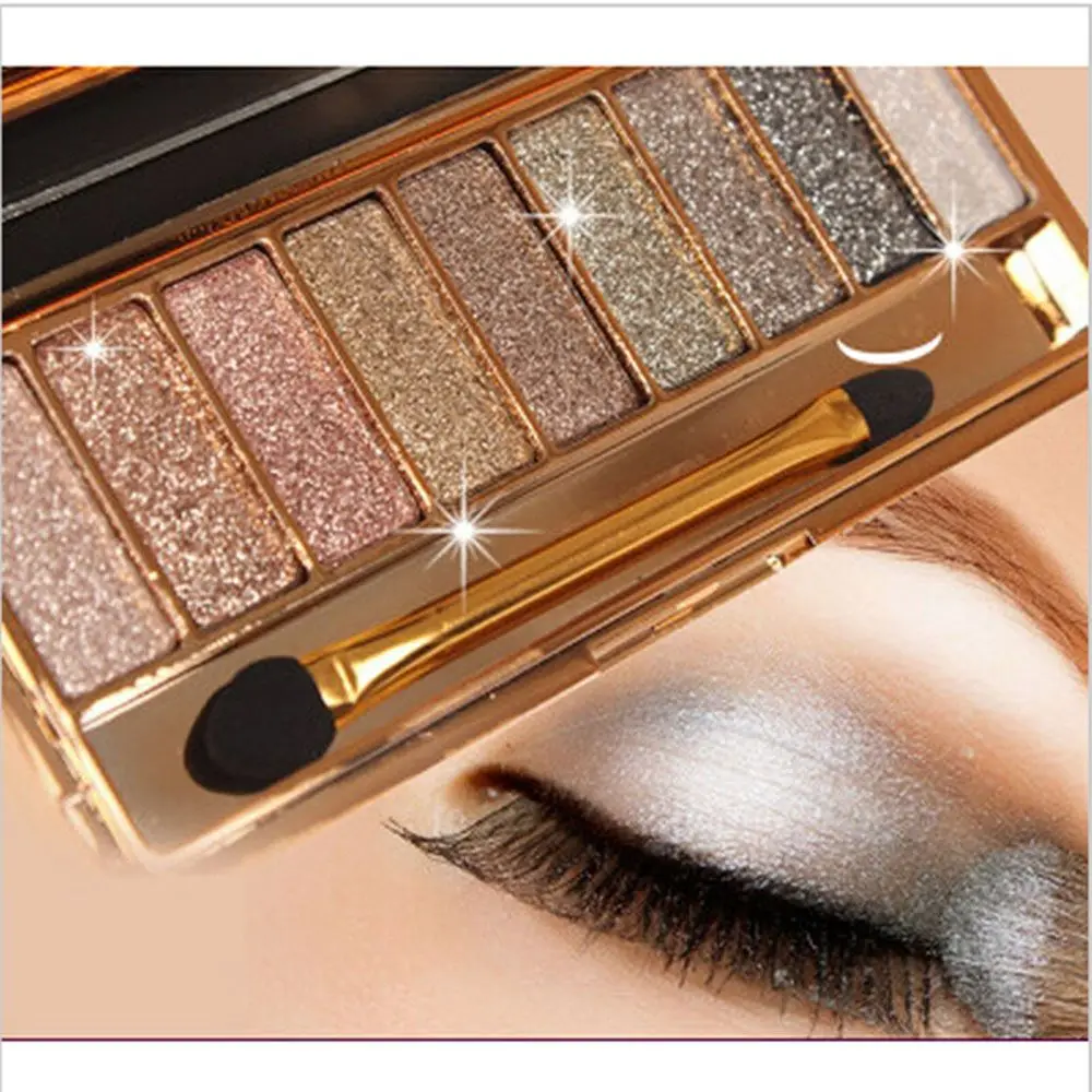 New 9 Colors Eyeshadow Palette Women Diamond Bright Shining Colorful Makeup Eye Shadow Flash Glitter Make Up Set With Brush