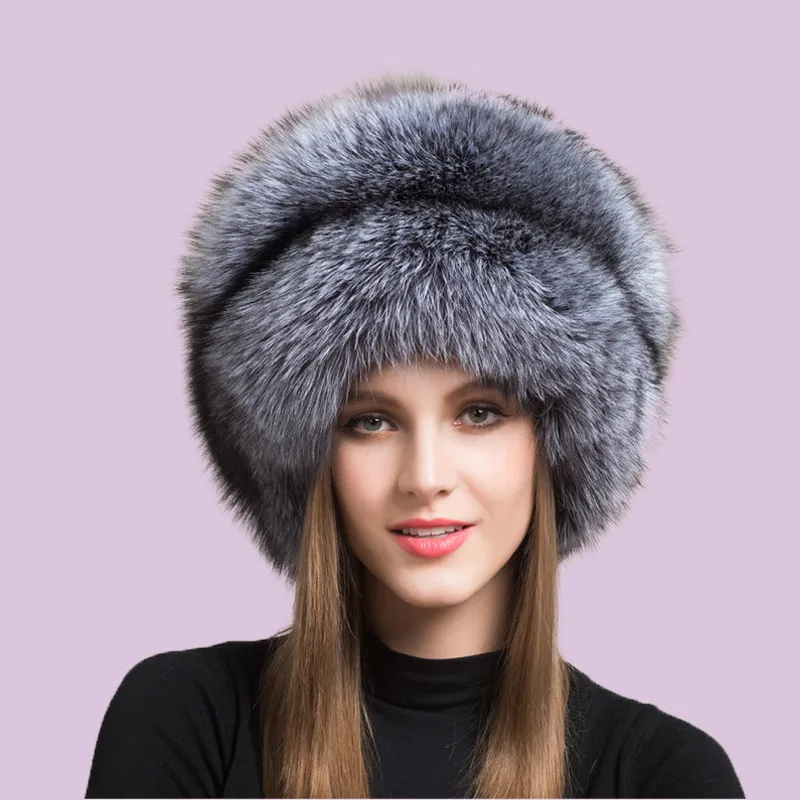 The Best-Selling Real Fox Fur Straw Hat In Winter Russian Natural Fluffy Beanie Thick Warm Hat Small Tail Cap