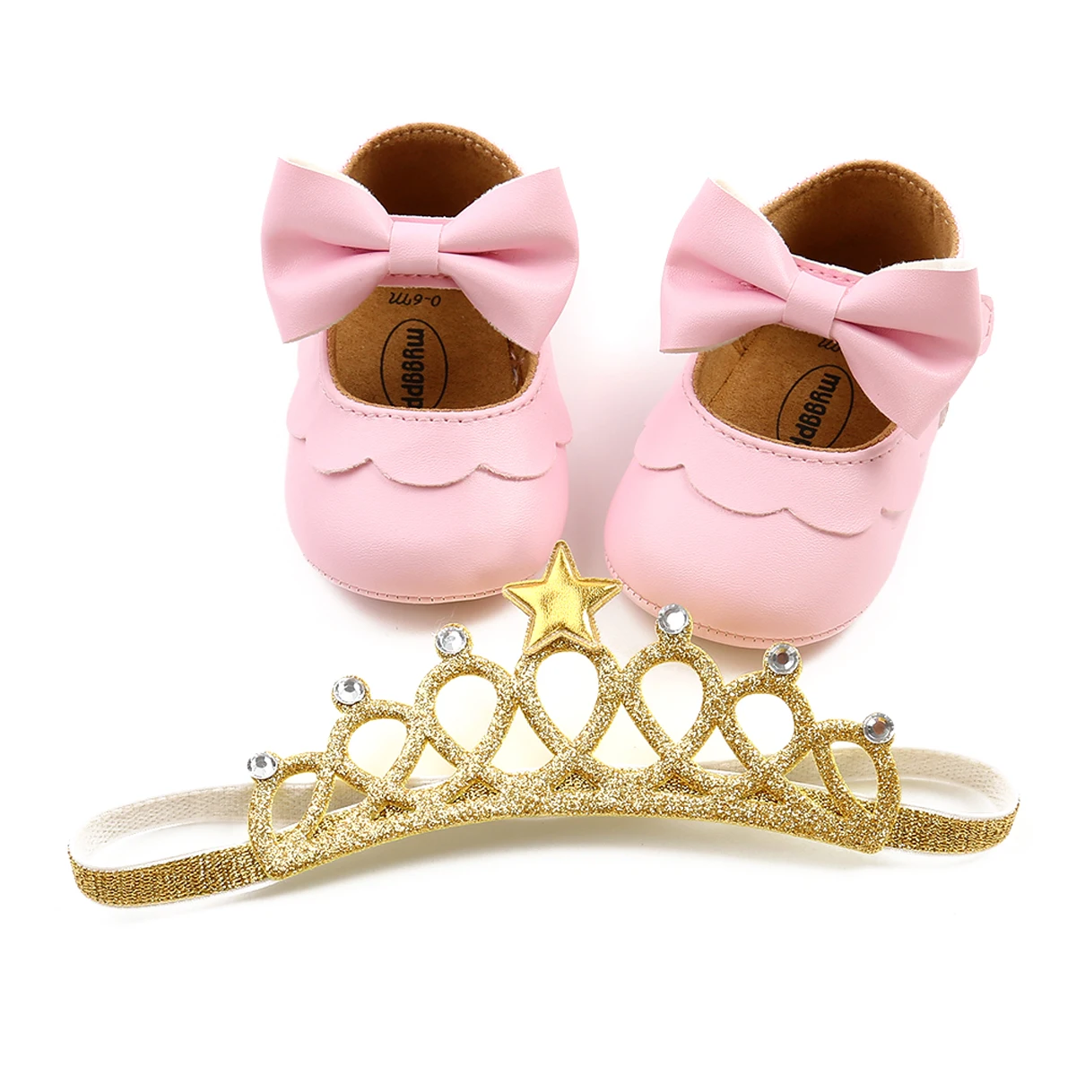 طفل الاطفال الطفل الأحذية الجلدية و عقال مجموعة لطيف Bowknot الشقق لينة وحيد الأحذية و تاج هيرباند لتغذية الرضع الفتيات 2 قطعة مجموعة