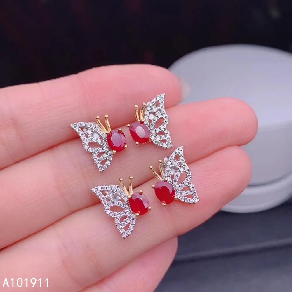 

KJJEAXCMY Fine Jewelry Natural Ruby 925 Sterling Silver Women Earrings New Ear Studs Support Test Popular