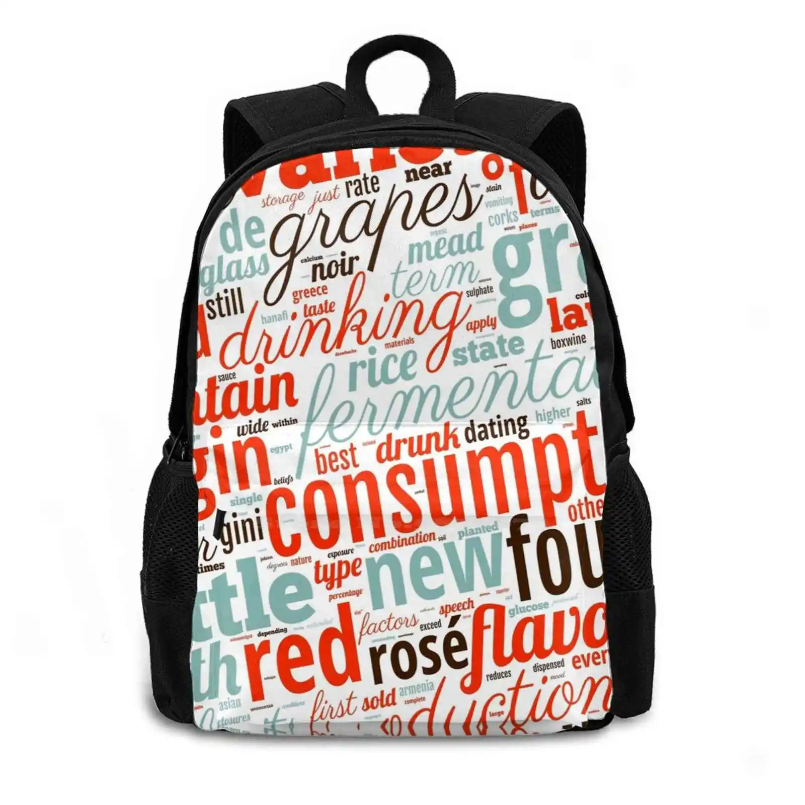 Wine-Typographic Composition-Hd-3 Backpacks For School Teenagers Girls Travel Bags Letsgroovebaby Lets Groove Baby Red