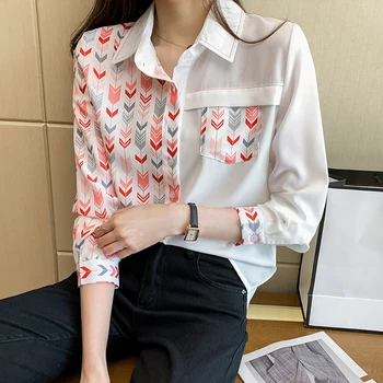 Blusa branca de chiffon feminina, camisa de manga comprida para escritório, moda de primavera e outono 2021