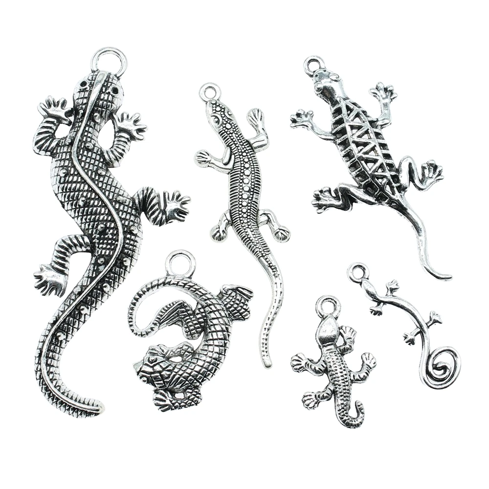 4pcs Charms Gecko Antique Silver Color Lizard Charms Pendants For Bracelets Chameleon Charms Wholesale