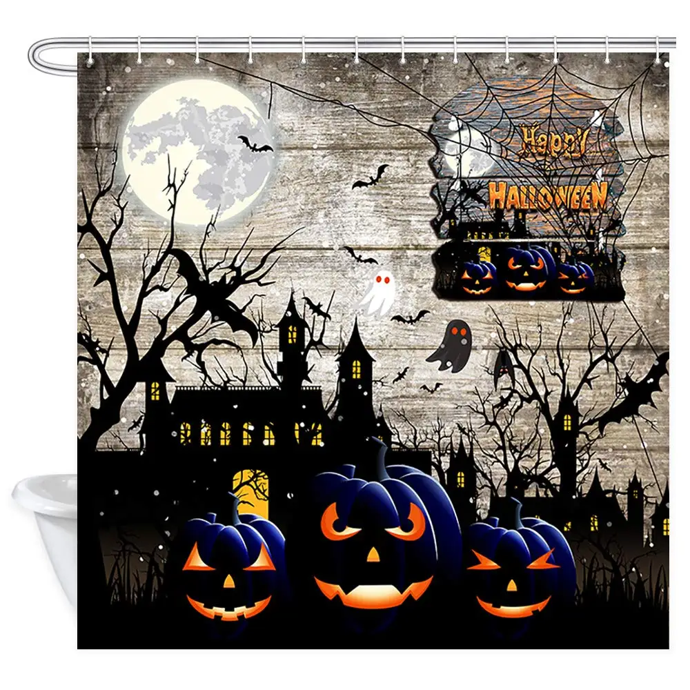 Ghost Pumpkin Horror Bat Farmhouse Decor Garage Barn Wall Festival Bath Curtains