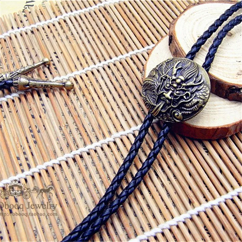 

Bolo tie Retro shirt chain Dragon's head rope leather necklace Long tie hang