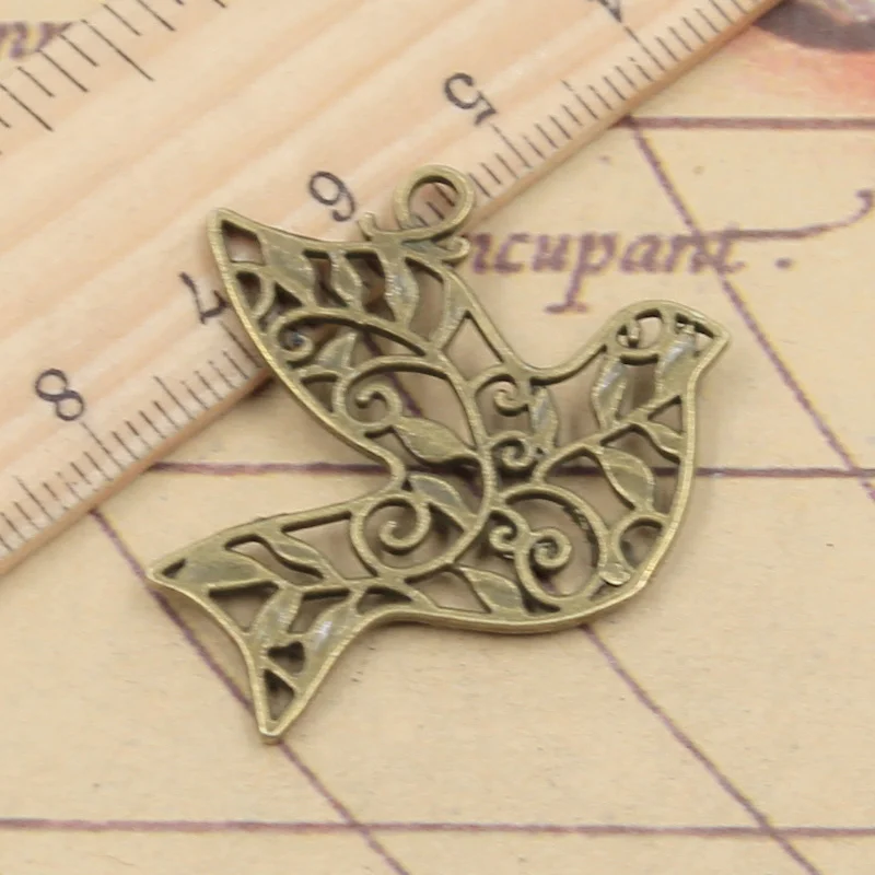 10pcs Charms Hollow Peace Dove 36x32mm Tibetan Bronze Silver Color Pendants Antique Jewelry Making DIY Handmade Craft