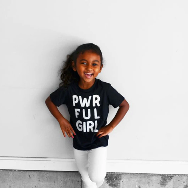 Powerful Girl Funny Kids Girls Short Sleeve T Shirt Casual Children Letters Print Fashion Tees Toddler 8 Colours Tees Tops