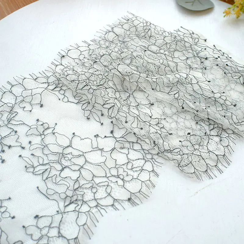 (3 meters/lot) 15cm White Black eyelash lace fabric Voile Lace Trim Embroidered Wedding Dress Fabric