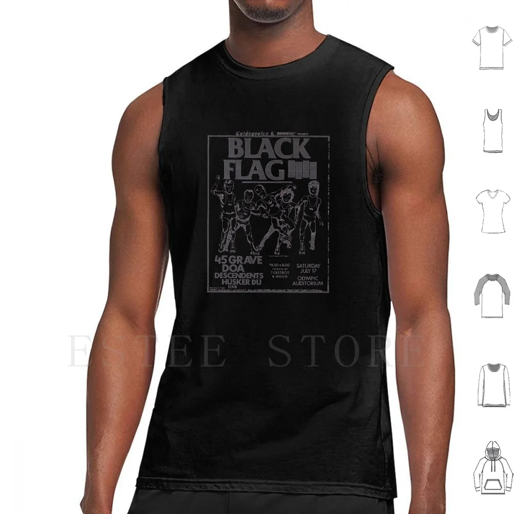Camisetas sin mangas con estampado de póster de concierto de Black Flag, camisetas sin mangas Black Flag Punk Hardcore Punk Skate Punk Bad Brains Thrash Metal Henry