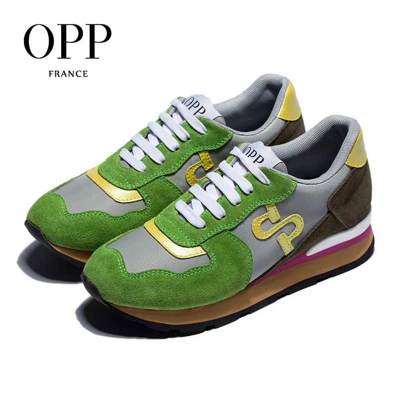 OPP Women's Shoes Wild Sneakers Leather Casual Travel Lace-up Shoes Women's Fashion Non-slip Running Shoes