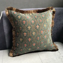 Vintage Soft Chenille Woven Jacquard Dark Green Sofa Cushion Cover Decorative Pillow Case Decoration Home 45 x 45 cm