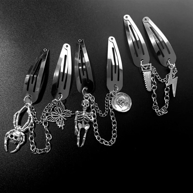 Chain Metal Snap Hair Clips Vintage Charms Hip Hop Gothic Headdress No Slip Hairpin Retro DIY Headdress Accessories