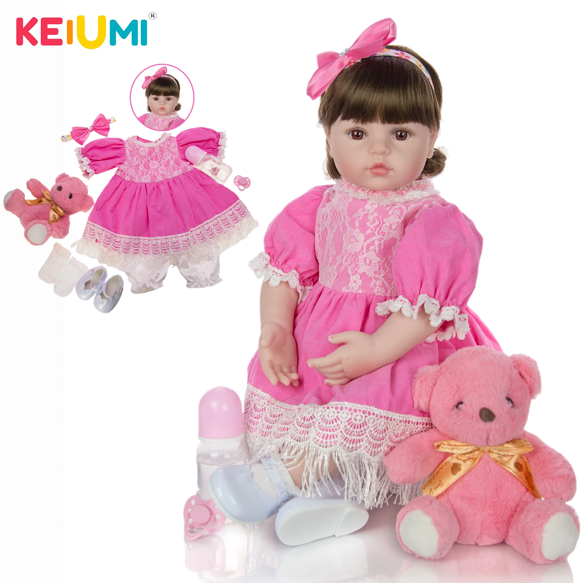 

KEIUMI 24 Inch New Fashion Boneca Reborn Toy Soft Cloth body Vinyl Doll For Girl Alive Reborn Baby Doll Cloth Body Kid Gift