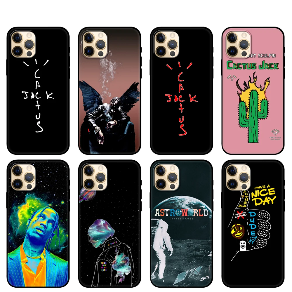 Black tpu case for iphone 5 5s se 2020 6 6s 7 8 plus x 10 XR XS 11 12 mini pro MAX back cover cactus jack travis scott hiphop