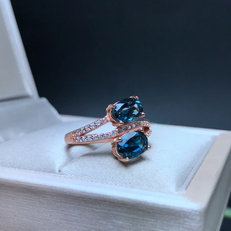 

Gemicro Jewellery 100% Natural Blue Topaz Rings with Two Stones Size of 5mm*7mm and S925 Sterling Silver as Daily Wear and Gifts