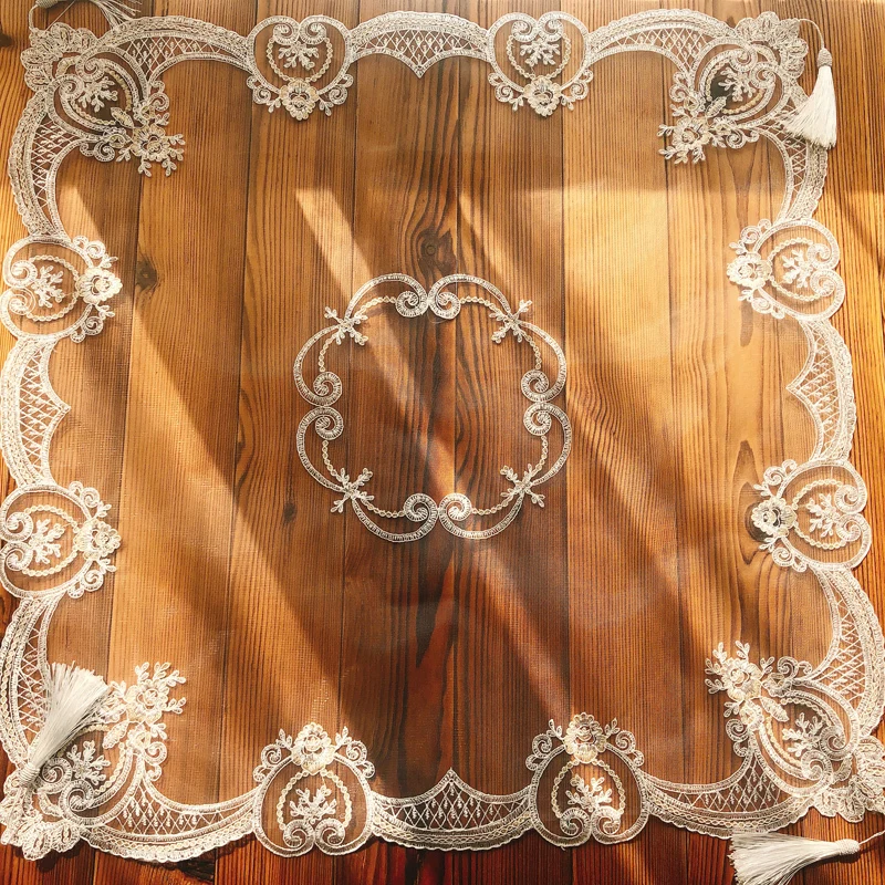 European Classical Lace Embroidered Square Tablecloth Set Bedroom Living Room Balcony Round Table Cover Cloth Decoration Tapete