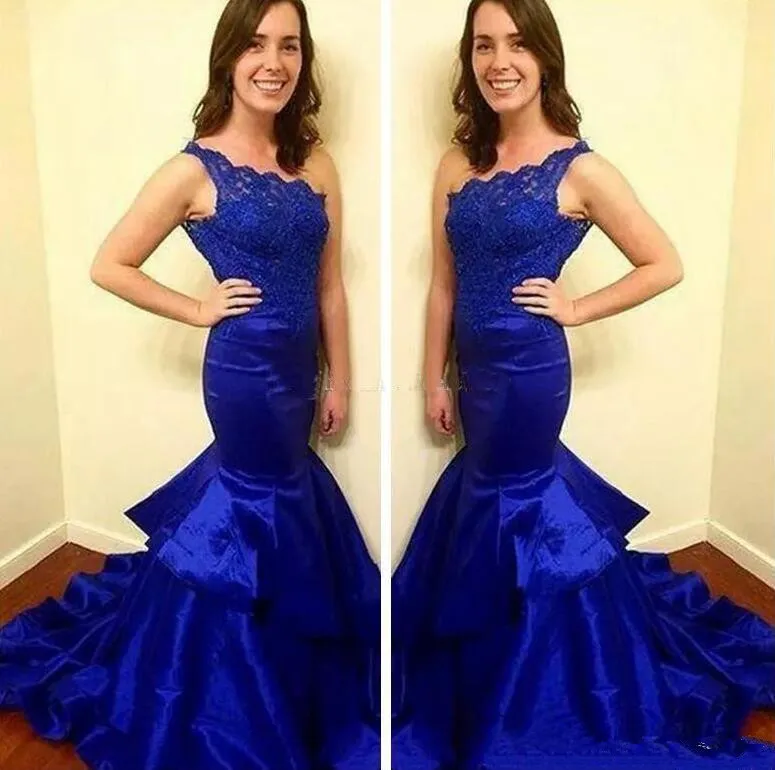

2019 Sexy Royal Blue One Shoulder Arabic Prom Dresses Lace appliques beaded vestidos de gala Soiree Long Evening gown prom dress