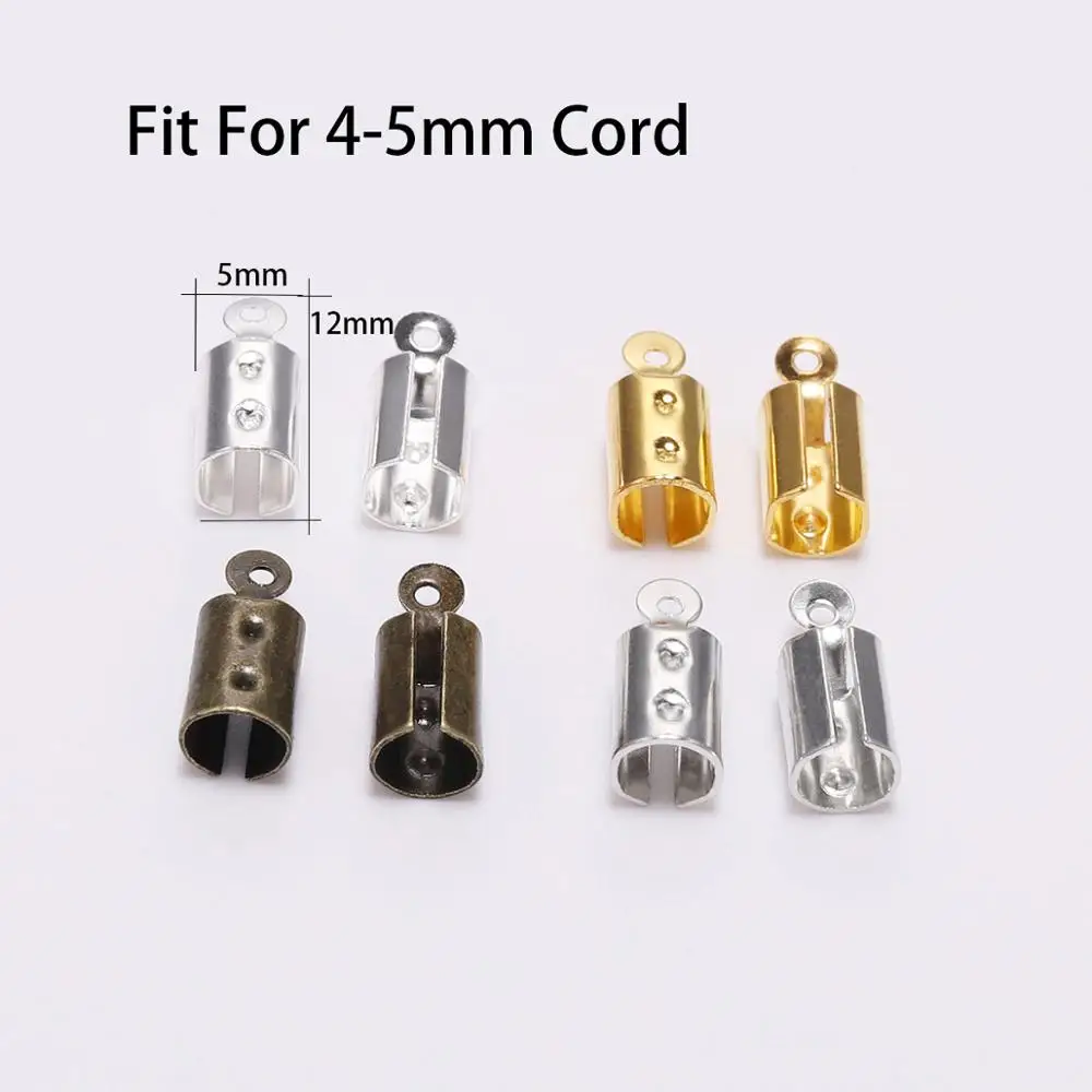 100 pçs/lote 5x12 milímetros Dobre Friso Final Cabo de Fecho De Couro Ponta Final Pulseira Conector Para Jóias DIY Fazendo Descobertas Suprimentos