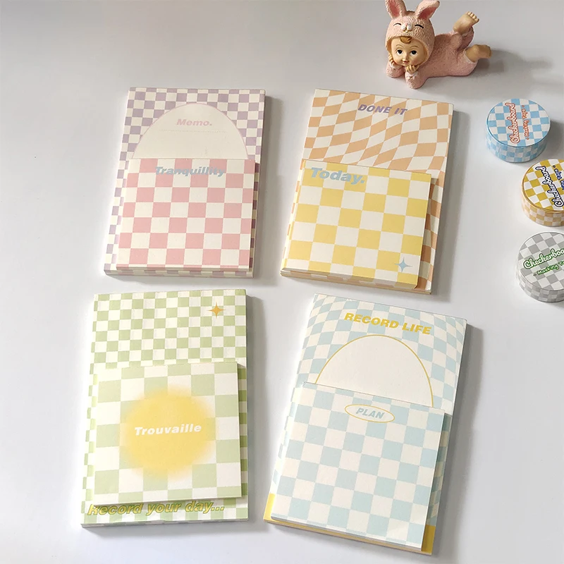 90 Sheets Cute Checkerboard Plaid Memo Pad Decoration Material Paper Scrapbook Diary Album Message Notes Notepad Stationery