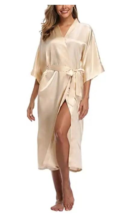 Sexy Women Long Robe With Pocket Wedding Bride Bridesmaid Dressing Gown Rayon Kimono Bathrobe Large Size S-XXXL Night Dress