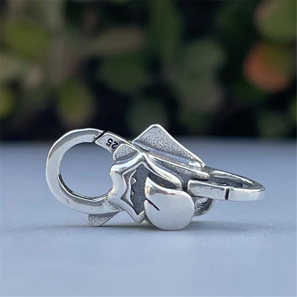 Mistletoe 925 Sterling Silver Rock Punk locomotive Big tongue Lock Clasp European Jewelry